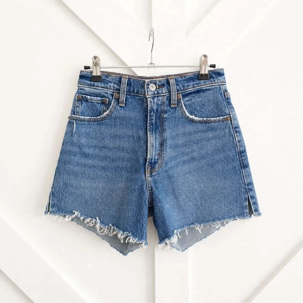 Abercrombie & Fitch Mom Short Women 24 Blue High Rise Curve Love 4 Inch Inseam